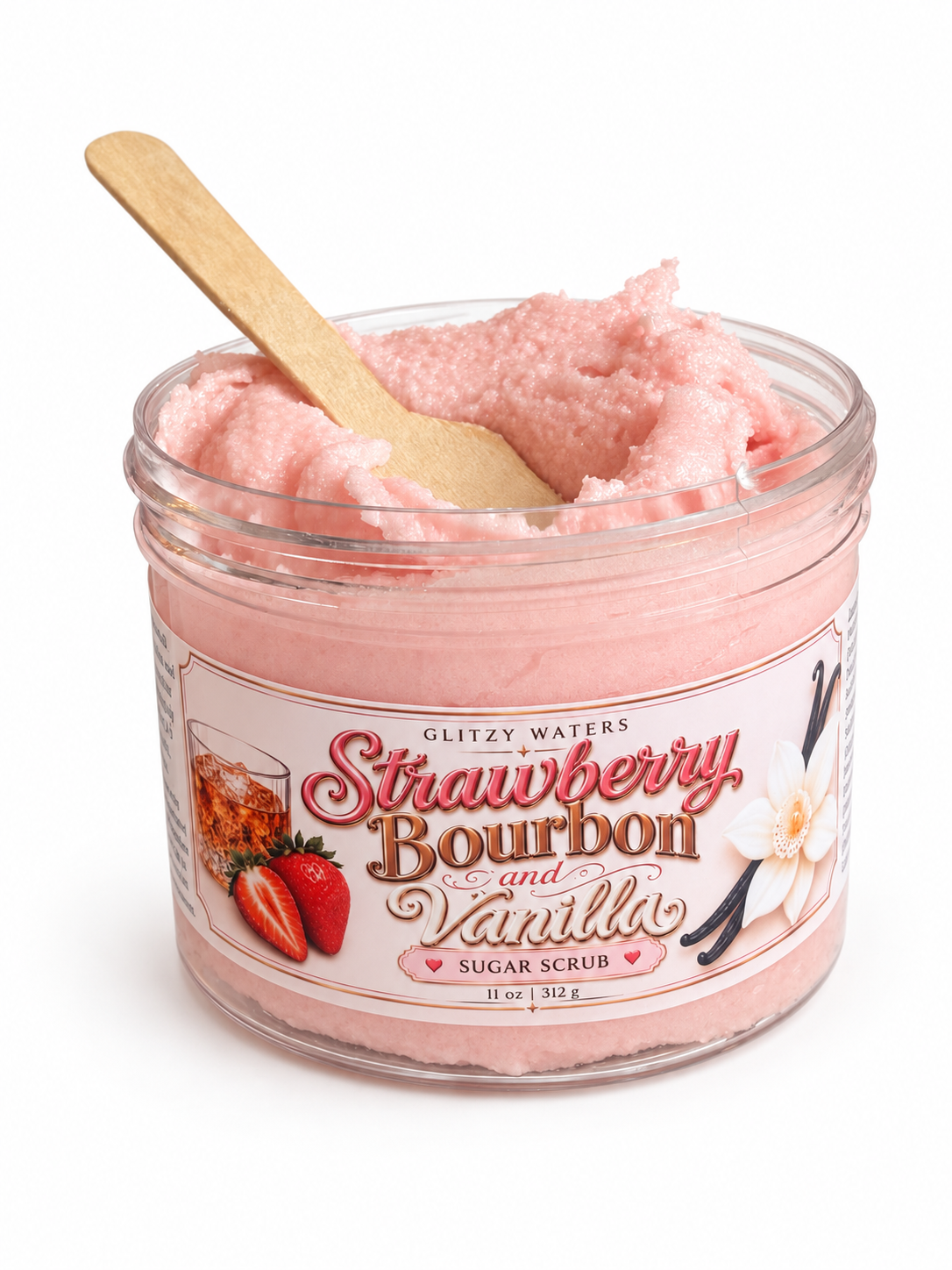 Strawberry Bourbon & Vanilla Sugar Scrub – handcrafted sugar scrub by Glitzy Waters