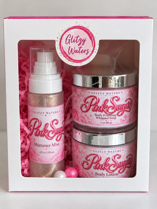 Pink Sugar Gift Set — Glitzy Waters gift box with shimmer mist, whipped soap and body lotion