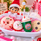 Elf Bath Treats Gift Set by Glitzy Waters — mini toy bathtub with hot cocoa, cupcake and donut bath bombs and a cookie bubble bath treat