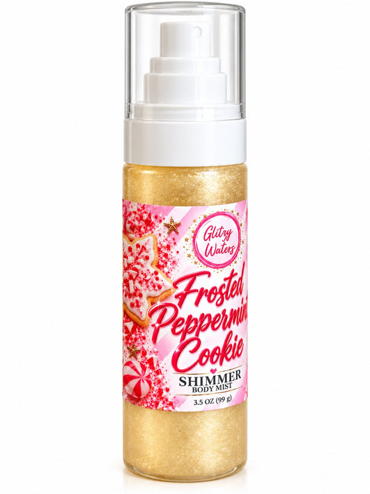 Frosted Peppermint Cookies Shimmer Mist by Glitzy Waters — gold shimmer body mist, 3.5 oz