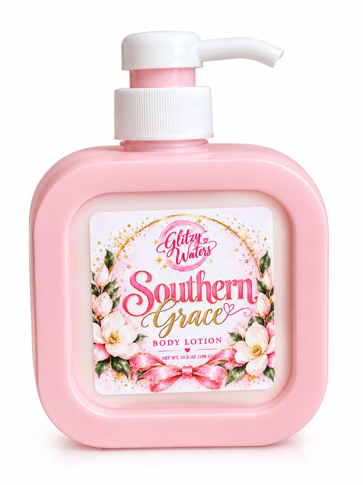 Southern Grace Body Lotion by Glitzy Waters — pink pump bottle, 10.5 oz