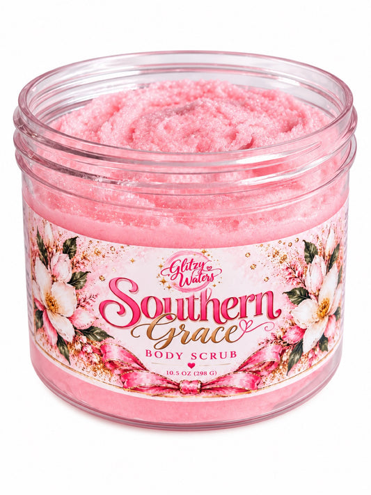Southern Grace Sugar Scrub by Glitzy Waters — pink sugar scrub in jar, 10.5 oz